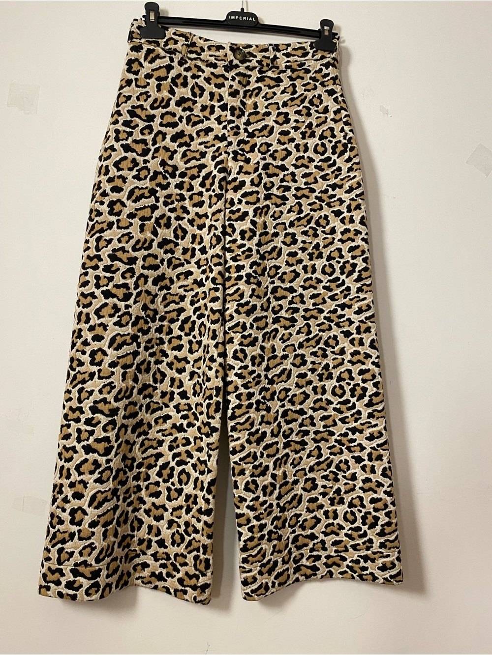 Leopard Print Wide-Leg Pants - Beige Black Cream